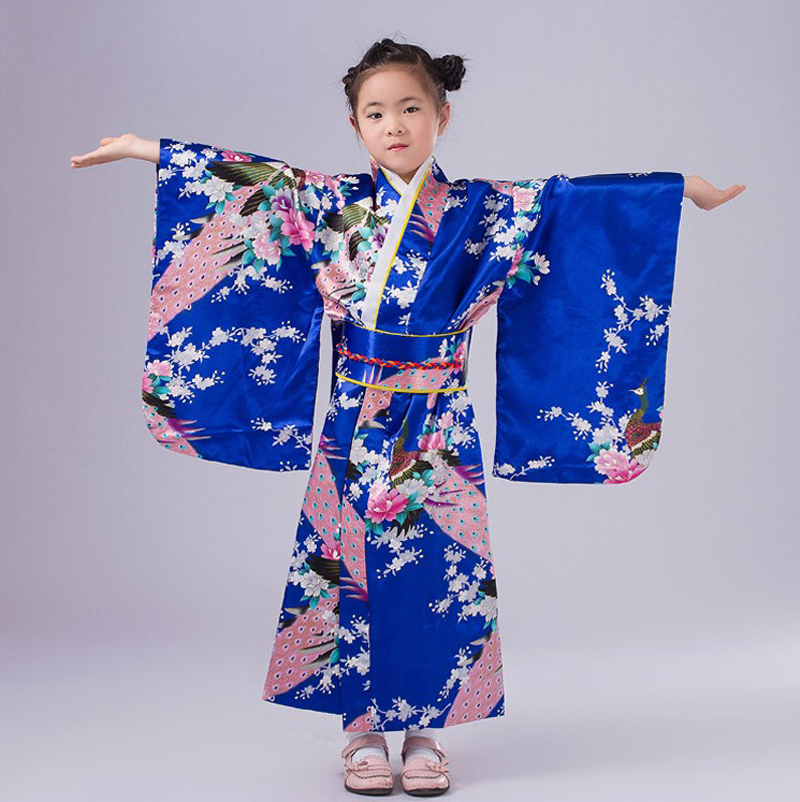 블루 일본 아기 소녀 기모노 복장 오비 전통 유카타 어린이 무대 공연 댄스 복장 키즈 코스프레 의상 nk024
